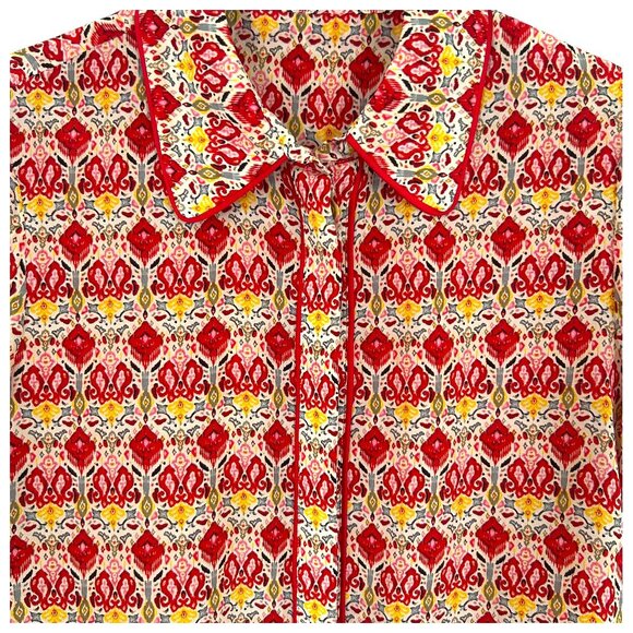 Alice + Olivia Willa Silk Piped Trim Print Blouse Red Multi Designer S - Picture 4 of 12